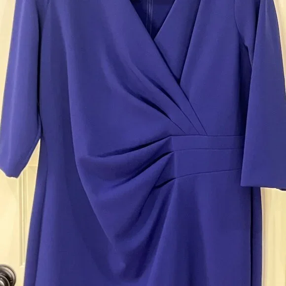 Tahari Ruched Sheath Dress - 14W - Blue - Picture 2 of 4